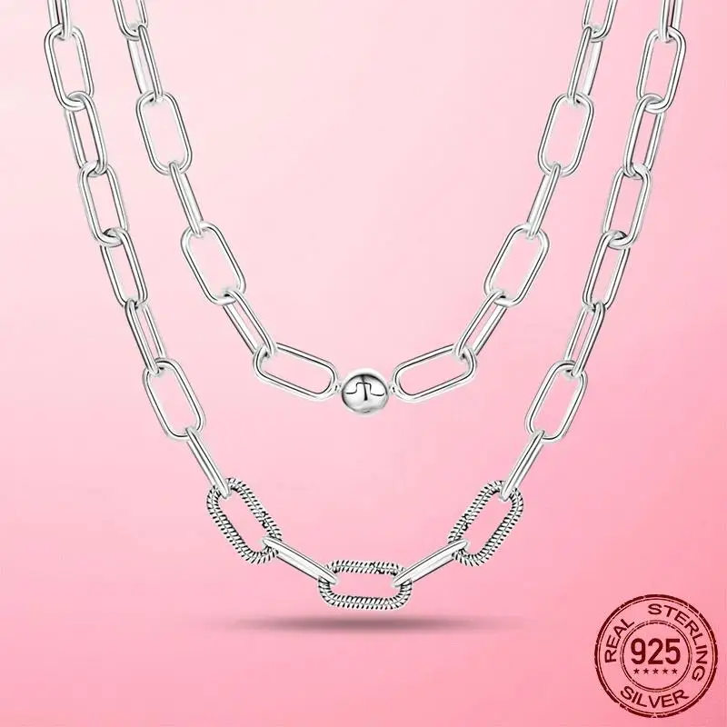 Fine Women Chain Necklace Hot Sale 925 Silver Me Charms Snake Chain Link Necklace for Women Original Charms Jewelry Gift