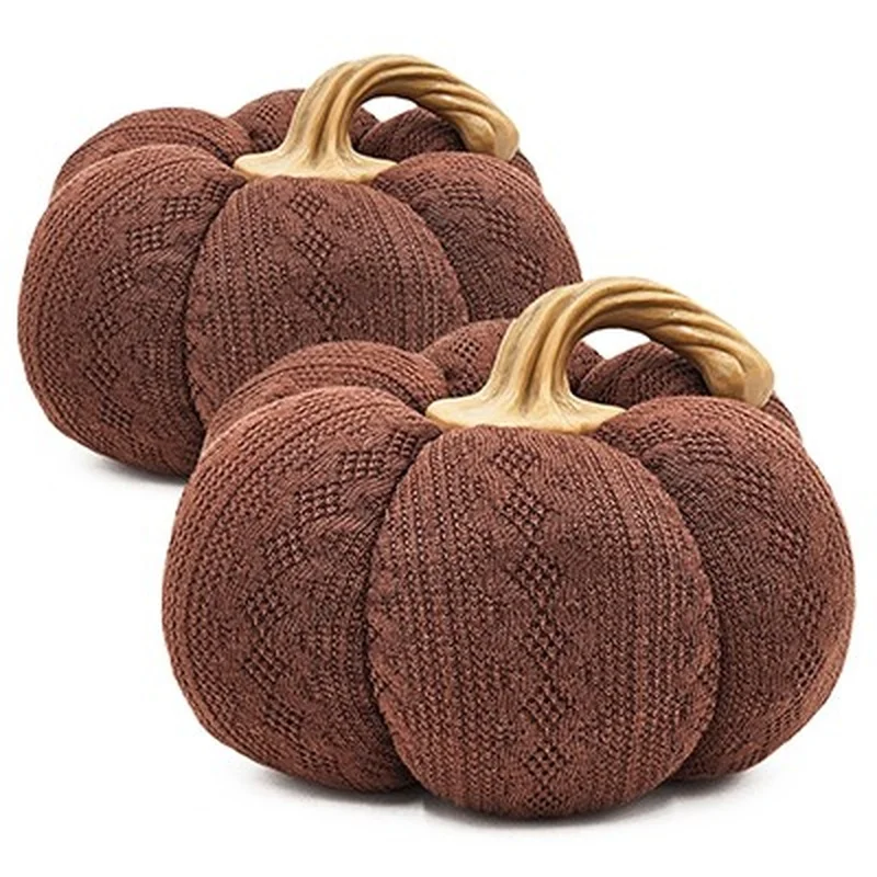 

Set of 2 Dark Brown Pumpkin Ornaments, 8.3x8.3x5.3", Fall Decor for Harvest Festival and Thanksgiving