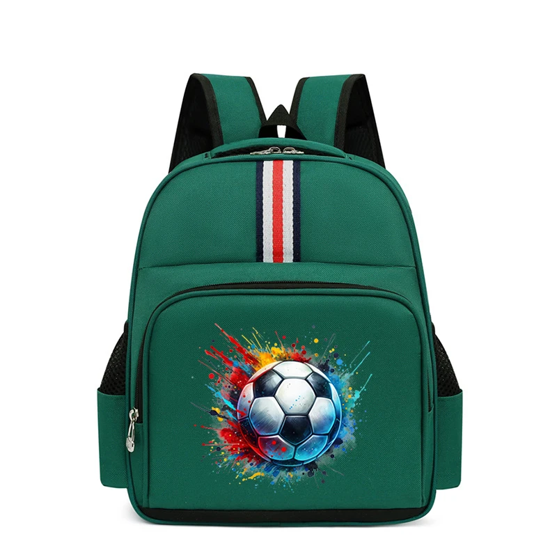 Colourful Football Pattern Backpack Kids Multi-function School Bag Watercolor Soccer Bagpack for Primary Kindergarten Boys Girls