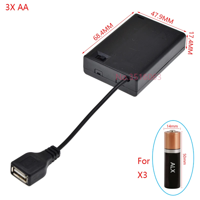 1 Stück USB-Batteriehalter für AA-Batterien mit Schalter, 1AA/2AA/3AA/4AA 1X/2X/3X/4X Steckplatz, Batteriegehäuse mit Stecker 1,5V/3V/4,5V/7V/9V/12V
