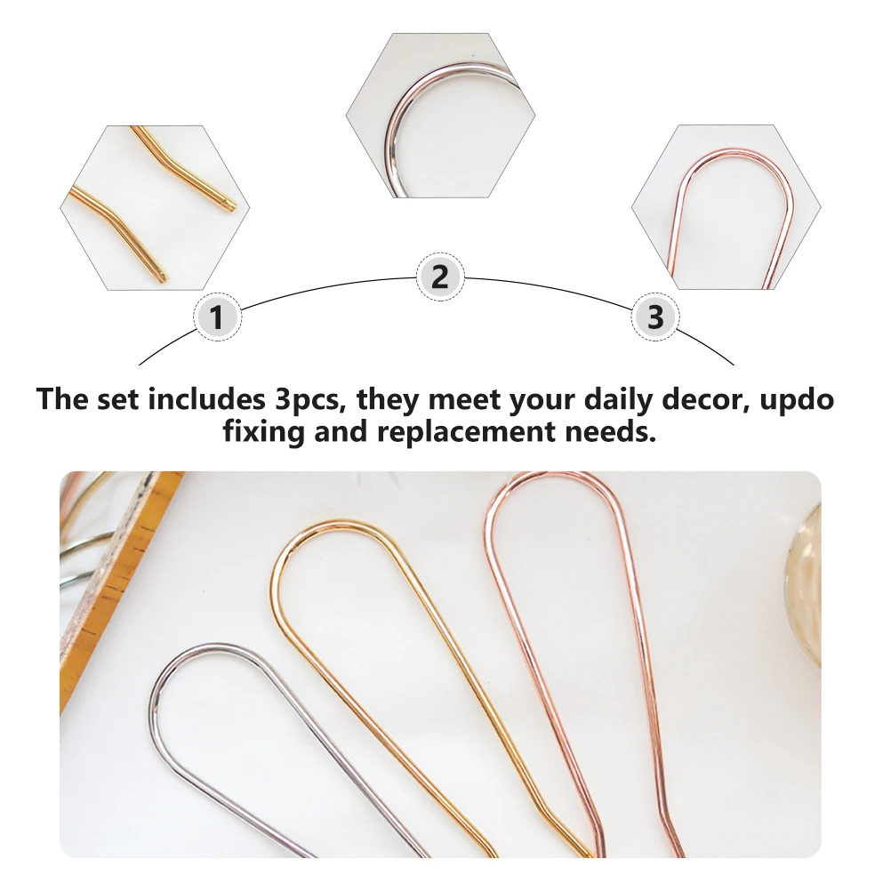 

3pcs Shaped Clasp Women Updo Simple Style Hair Stick Hairpin Decor Simple Style Hairstyle Accessories Hair Tools Gel Styling