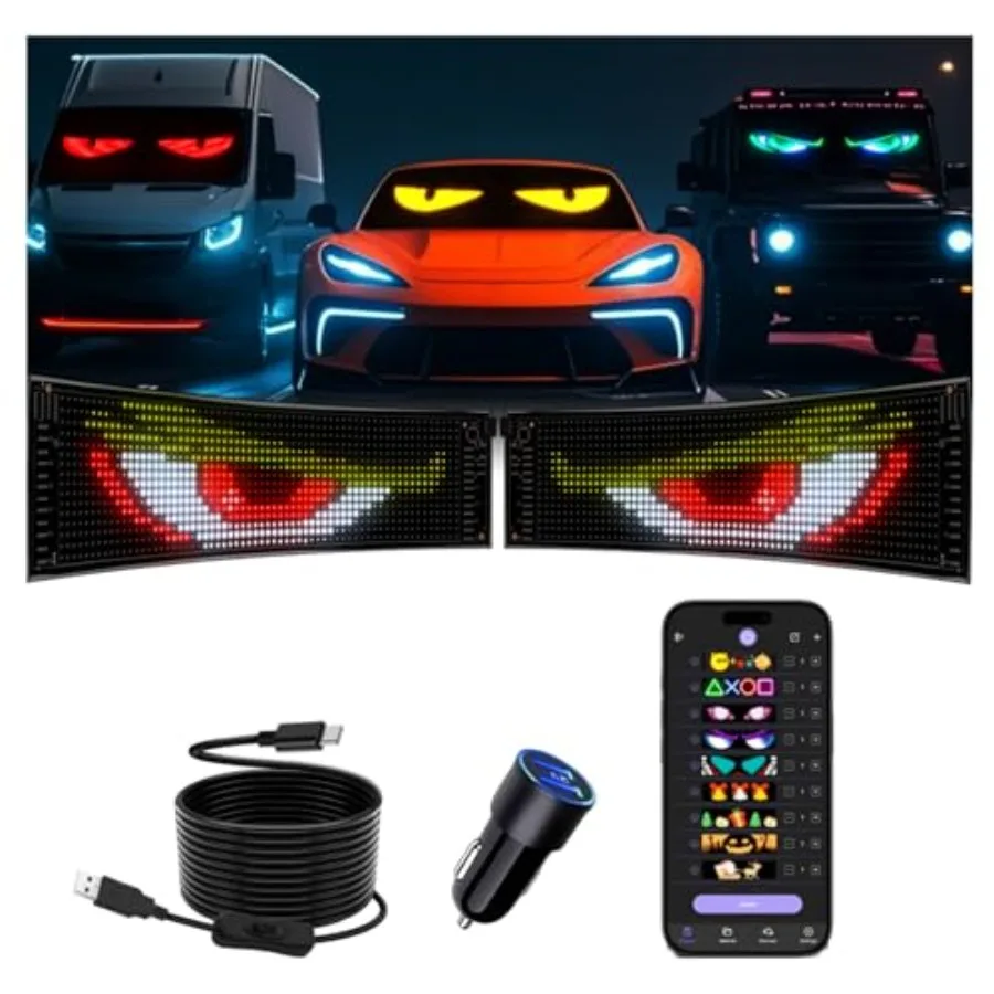 

【Spot goods】Multifunctional Bright 2PCS Devil Eyes for Cars Windshield - 19in x 5in [ Upgraded Chip Two Screens 100% Synchroniz