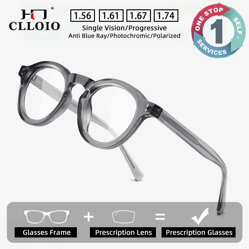 

CLLOIO Classic Vintage Thick Frame Prescription Glasses Anti Blue Light Myopia Glasses TR90 Round Progressive Reading Eyewear