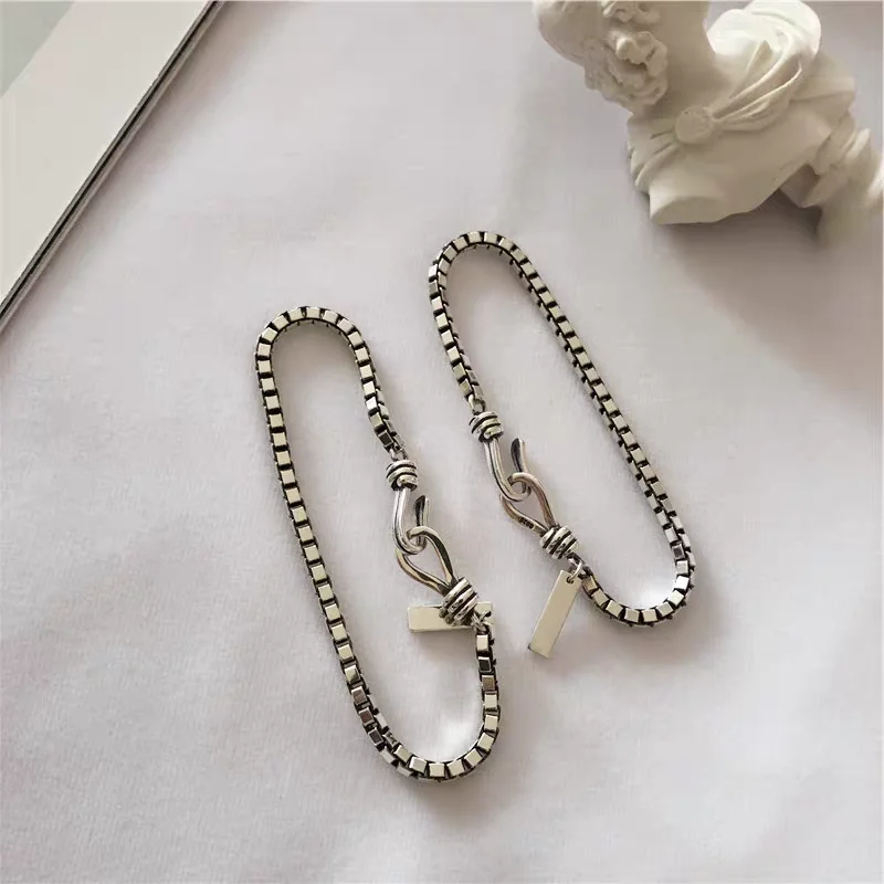 Retro Castorpollux Tag Sterling Silver Chain Bracelet Korean Version Simple Fashionable Exquisite Jewelry Gift for Women
