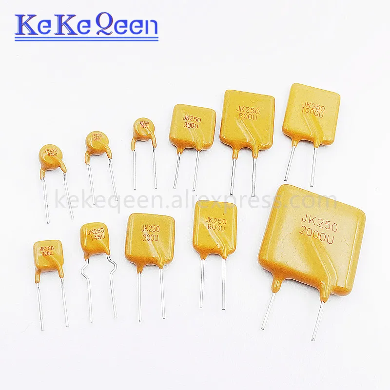 10pcs Resettable Fuse PTC 250V DIP JK250 120U 145U 40mA 50mA 60mA 80mA 90mA 0.11A 0.12A 0.145A 0.18A 0.2A 0.4A 0.5A 0.6A 1A 2A