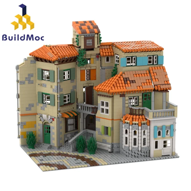 BuidMoc Italian Style Architecture Building Blocks Set Apartment Residential House Modular Model Bricks Toys For Children Gifts