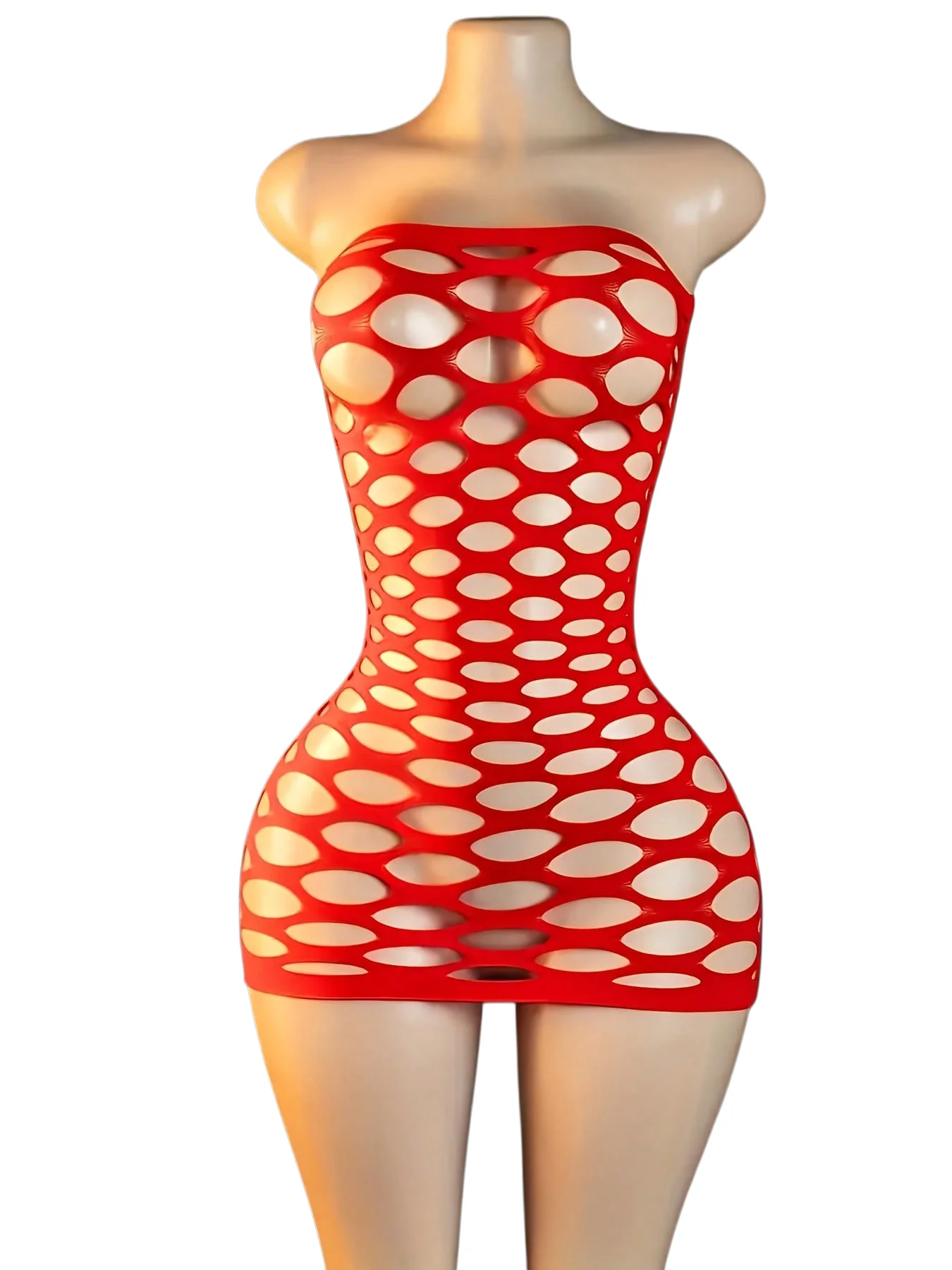 Red Sexy Lingerie Women's Pajamas Mesh Long-Sleeved Hollow Mesh Garter Belt Backless Perspective Solid Color Sexy Bodysuit