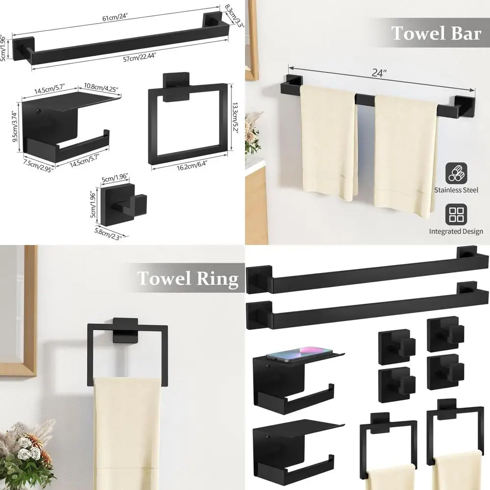 

Набор из 24 настенных матовых черных держателей для полотенец с полками из нержавеющей стали