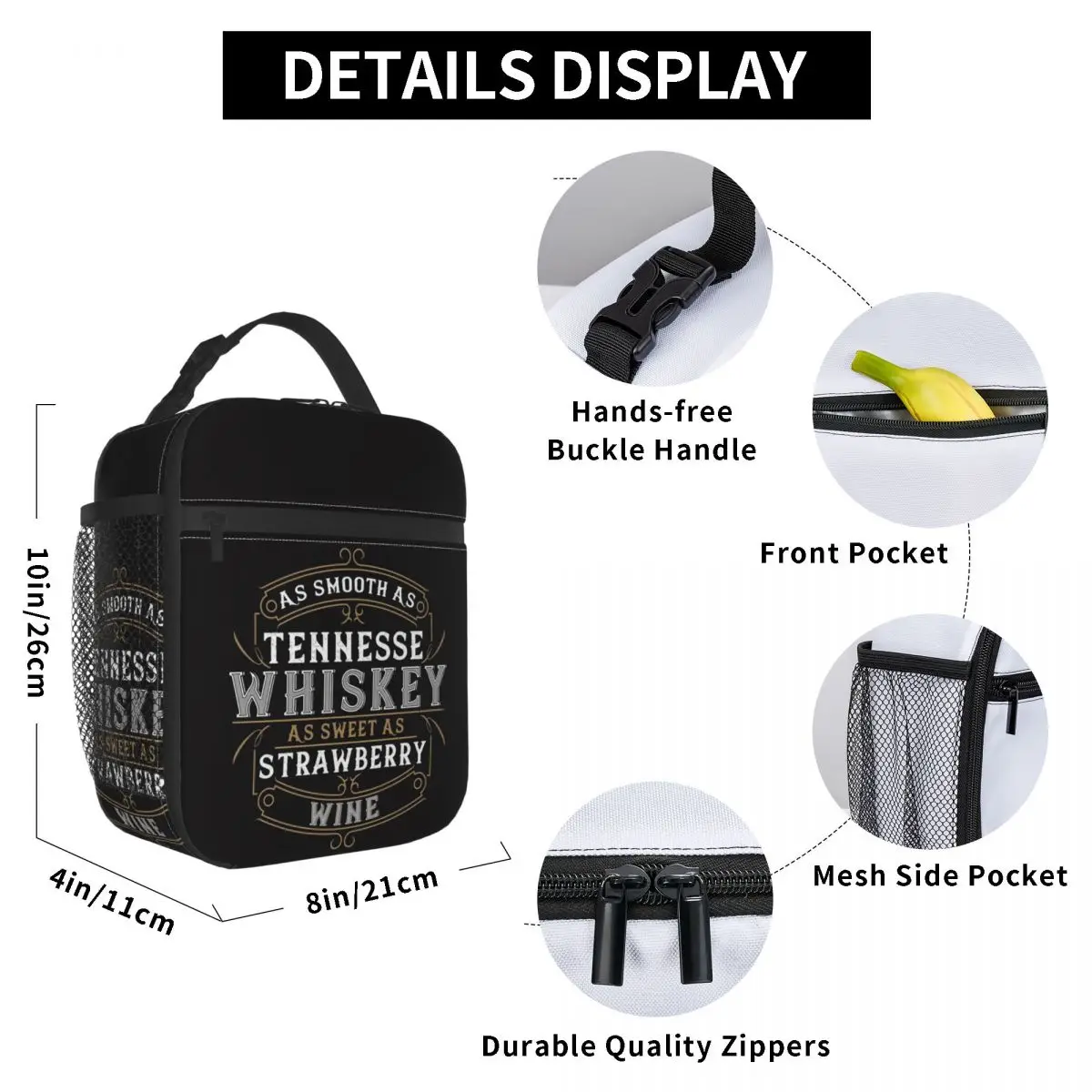 As Smooth As Tennessee Whiskey Insulated Lunch Bag for Women Office Cooler Thermal Food Box Tote Leakproof Lunch Boxes Container