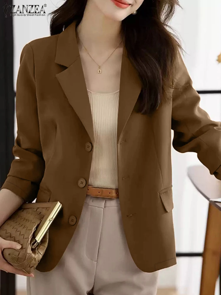 ZANZEA Women Commute Blazer Casual Long Sleeve Elegant 2024 Fall Lightweight Blazer Notched Lapel Solid Korean Style Suit Coats