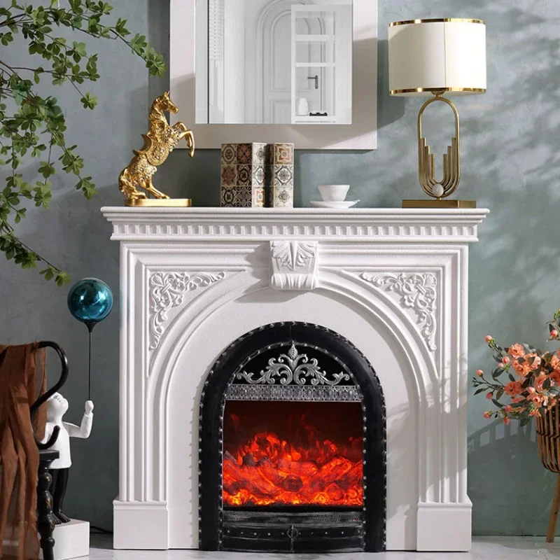 French White Simulation Flame Fireplace Living Room Wall  ireplace Cabinet Simple European