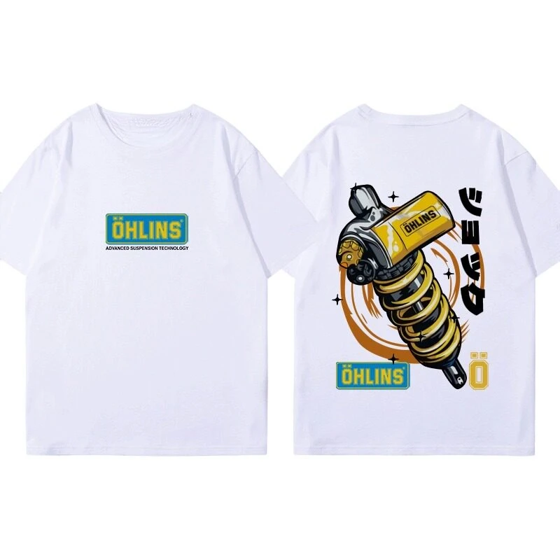 2026 OHLINS Motorcycle Shock Absorber Modified Cotton Short-sleeved T-shirt for Male Motorcycle Enthusiasts Club