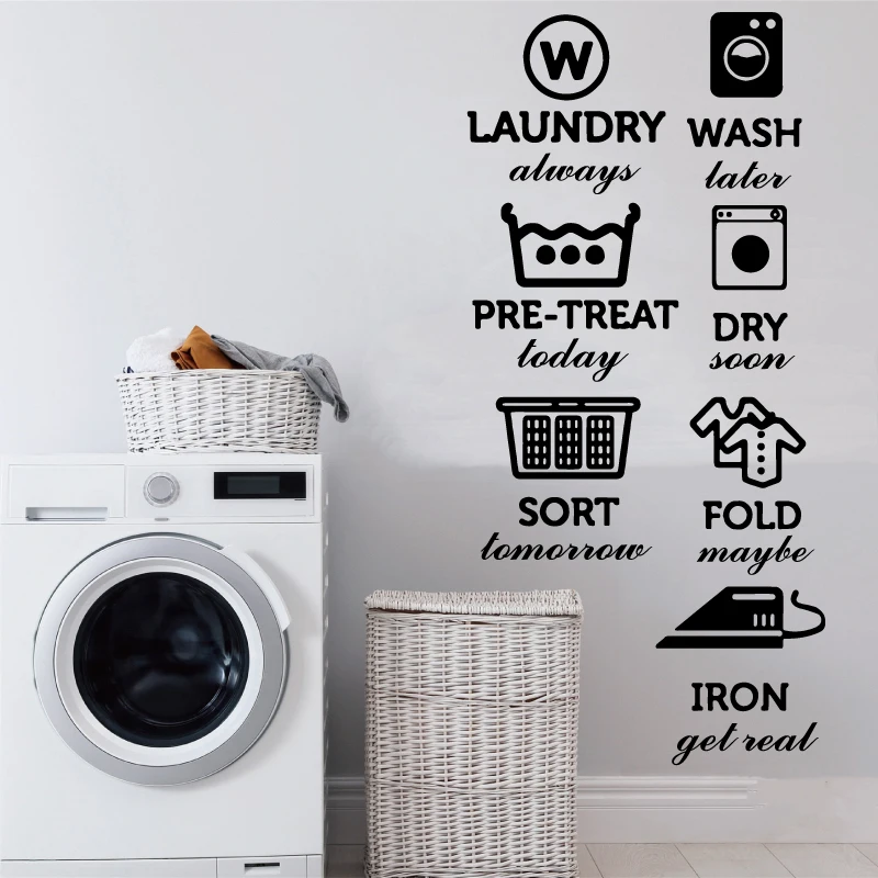 Laundry Room Vinyl Wall Decals Laundry Signs Instructions Laundry Window Glass Decoration Home Dress Up Sticker Decals Gifts XY1