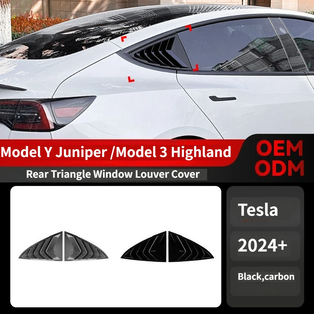 Rear Side Window Shutter Cover for Tesla Model Y Juniper 2025 Model 3 Highland 2024 Trim Stylish Look Triangle Louver Modified