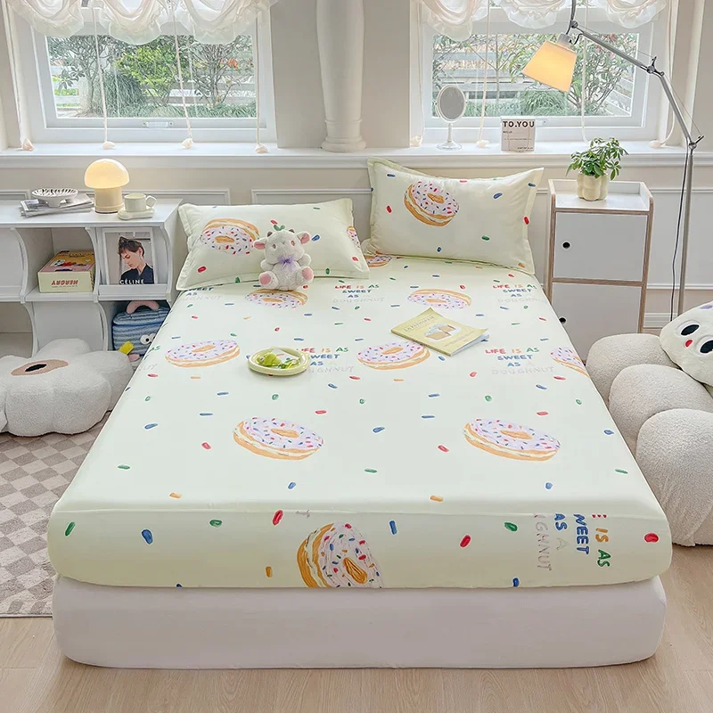 Sweet Donuts Fitted Sheet Girly 3pcs Mattress Protector for Kids Boy Girl Doughnut Cream Bedding Set Dessert Room Decor Non Slip