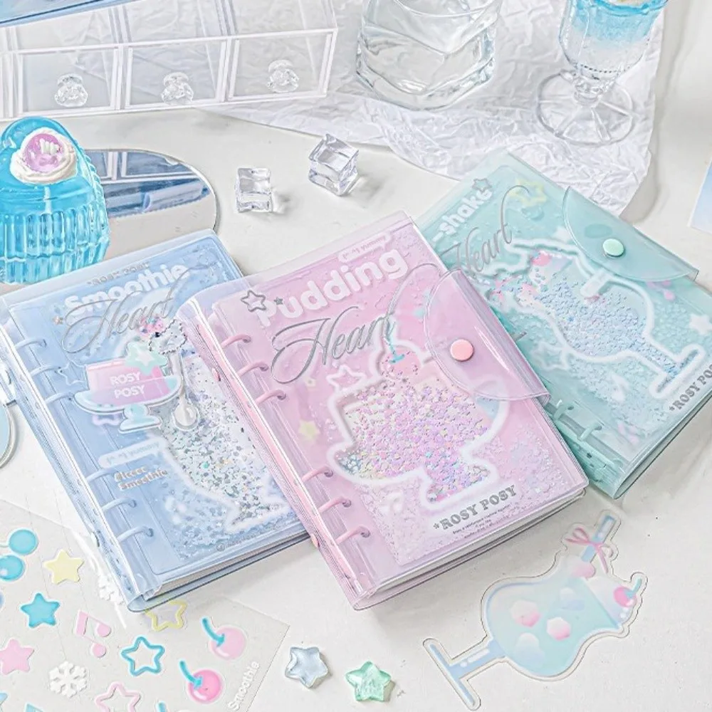 

Diary Book Portable 6 Binder Ring Notebook Exquisite Button Design PVC Notebook Frosty Series Diary Book Office Use