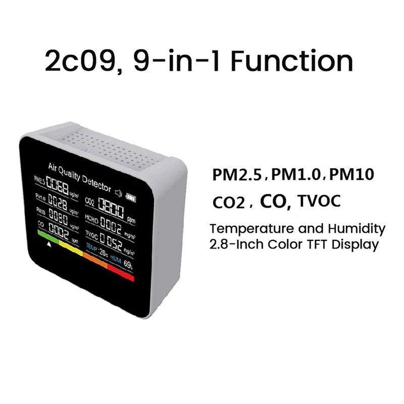 FULL-2X 9 в 1 Монитор качества воздуха Детектор углекислого газа TVOC HCHO PM2.5 PM1.0 PM10 Обнаружение температуры и влажности