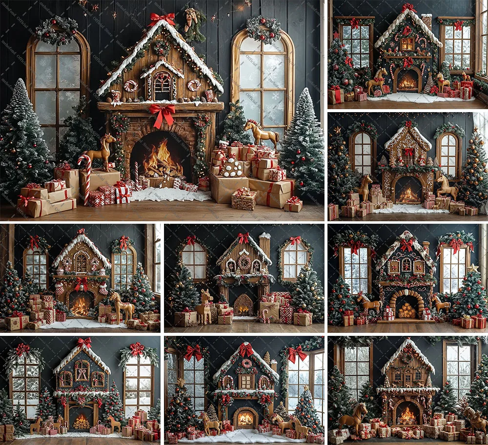 

Фон для фотосъемки Mehofond, зимний рождественский пряничный домик, рождественская елка, детский семейный портретный декор, фон для фотостудии