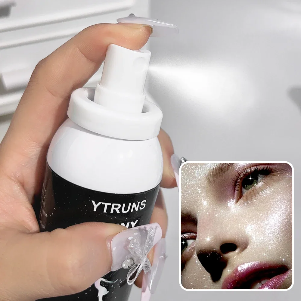 Spray de destaque com glitter prateado, 60ml, longa duração, brilhante, cabelo e corpo, líquido, destaque, contornos faciais, iluminador, maquiagem, cosméticos