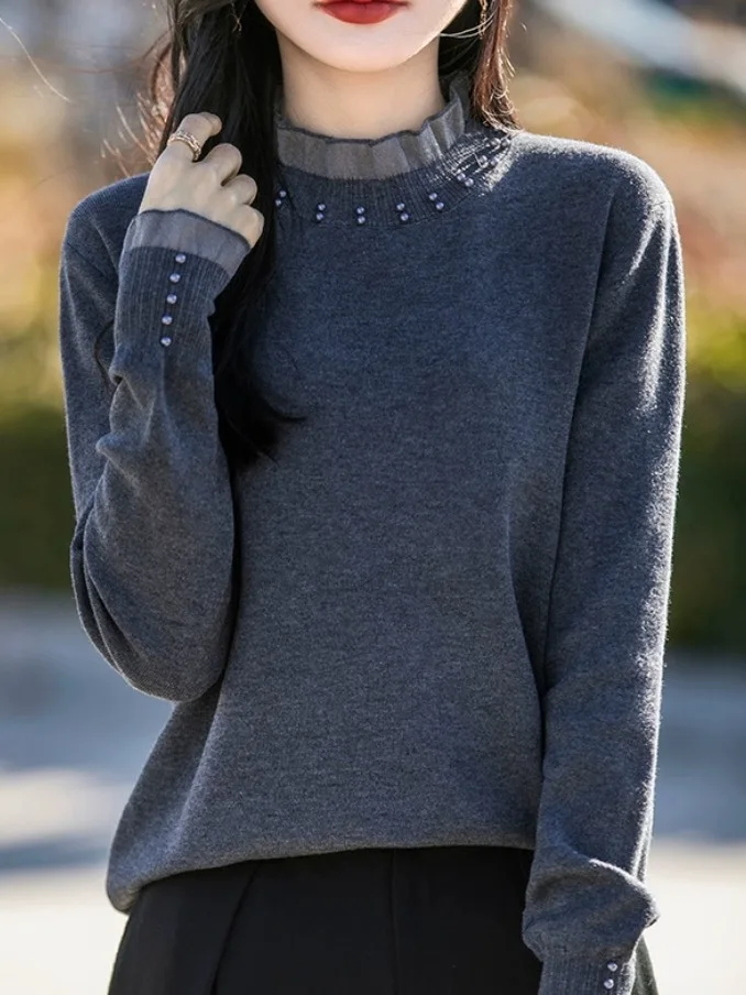 العلامة التجارية المخرج المرأة محبوك الدانتيل قاعدة irt الخريف الشتاء ملابس داخلية لؤلؤة مزين سترة لينة مزيج طويل Sve Regula...