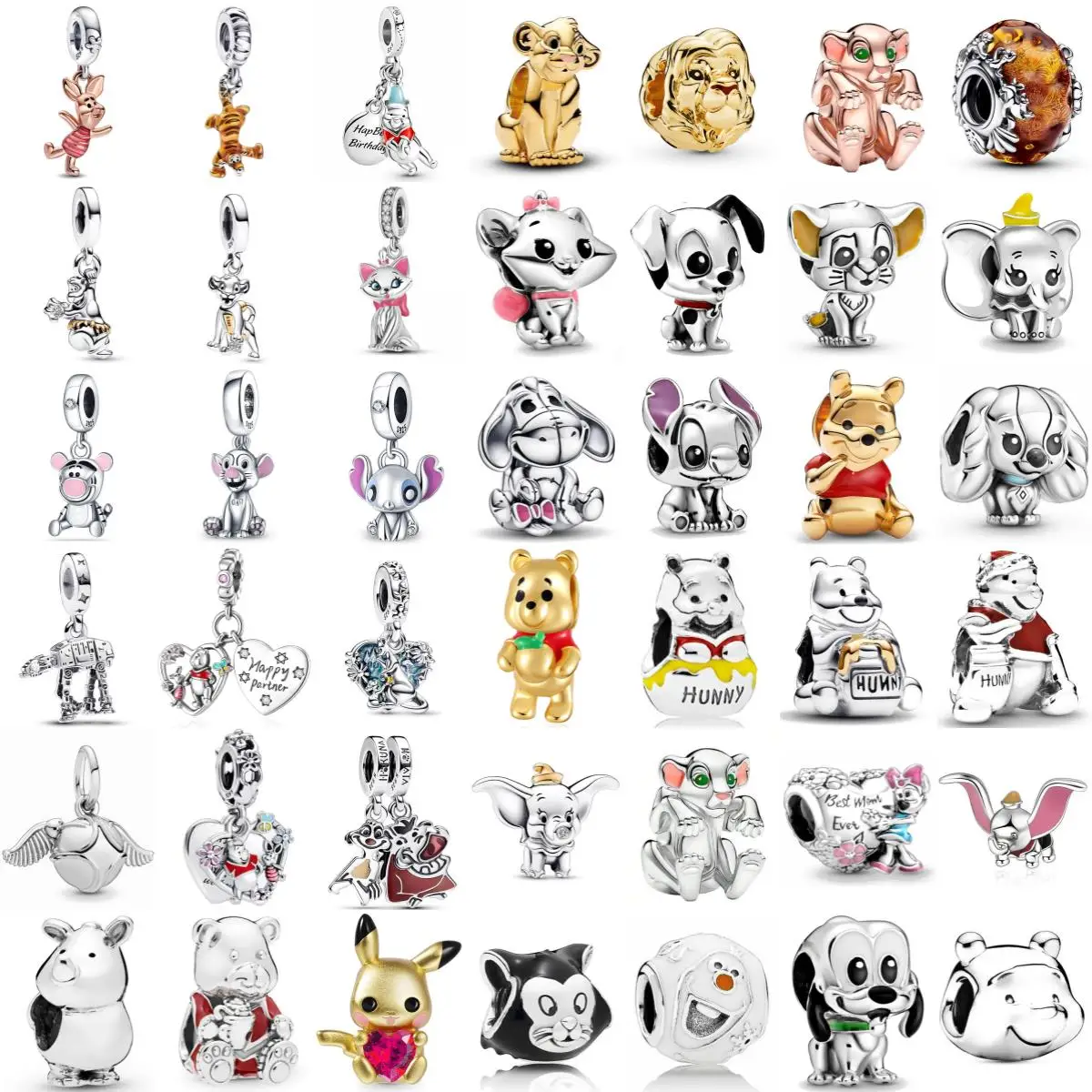 

Miniso Disney Lion Winnie the Poodle Elephant 925 Silver DIY Charm Bead Suitable for Women Original Bracelet Boutique Jewelry