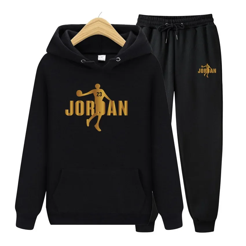 

Men's sweatshirt set, autumn and winter sports hooded, suitable for both men and women, casual outdoor wool sportswear 2-piece s
