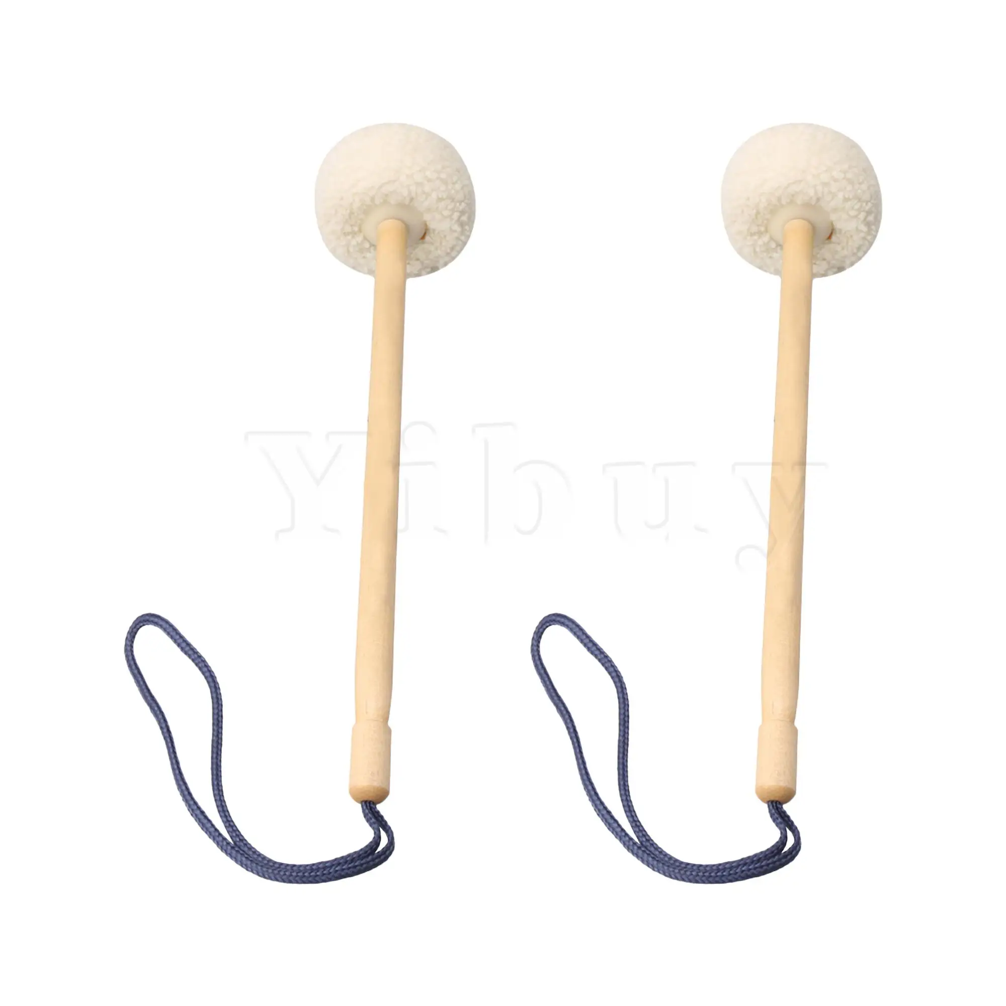 Yibuy 2Pcs Felt Head Gong Beaters Percussion Mallet 80mm Dia 14