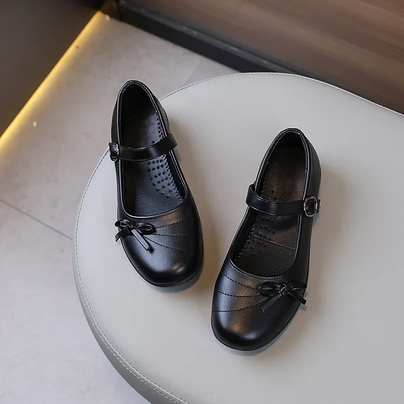 

Kids Leather Shoe Spring Autumn New Black Shoes for Girls School Performance Versatile Children Fashion Princess Bowknot Flats