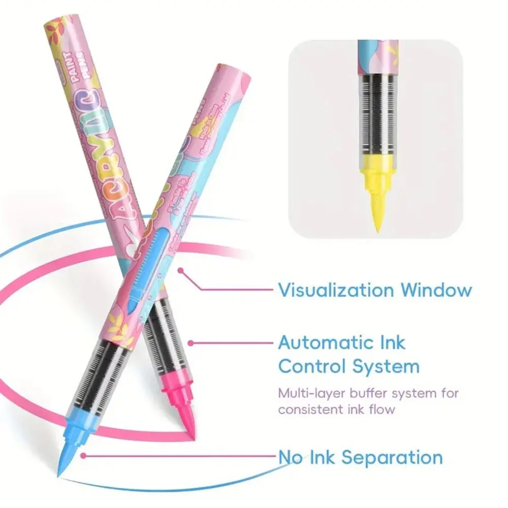 12 Colors Acrylic Paint Markers Soft Brush Tip DIY Acrylic Marker Pen Drawing Direct-Liquid Ink Premium Highlight Marker Fabric