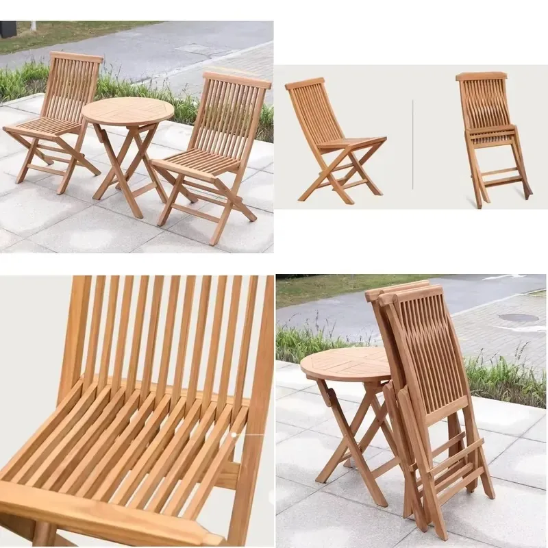 Modern Teak Folding Table and Chair Set for Outdoor Patio