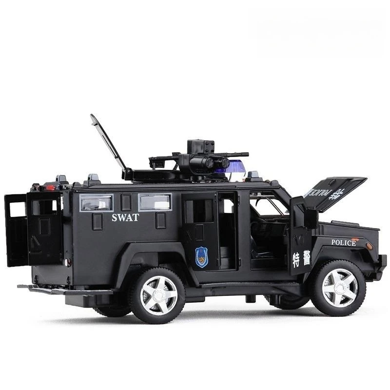 Camión antisecuestro SWAT de policía a escala 1:32, modelo de coche de aleación con luces intermitentes y extraíbles para niños pequeños
