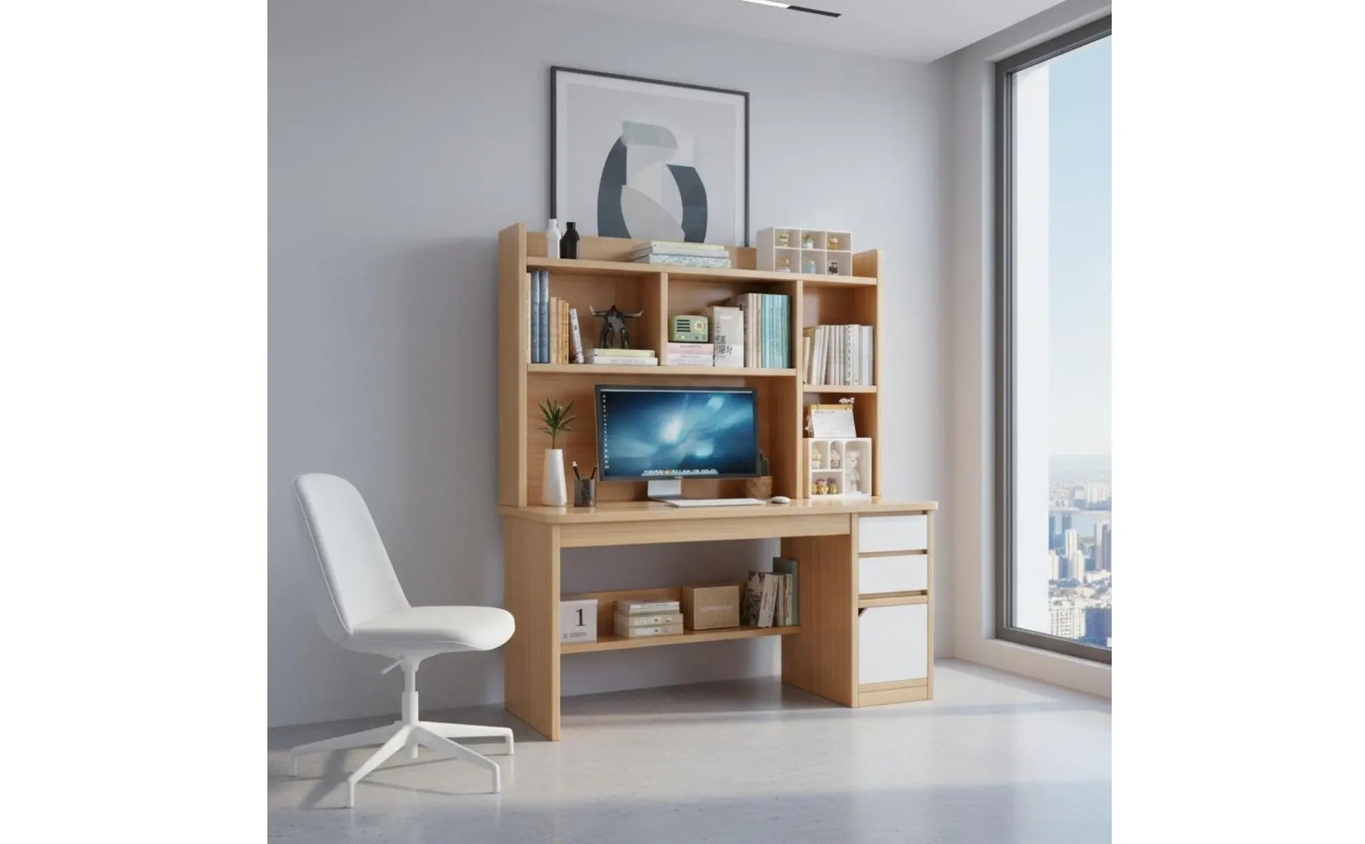 Computer Desk with Shelving Unit Multi-Functional Study Desk with Shelving Unit Home Furniture Space Saving Wide Desktop