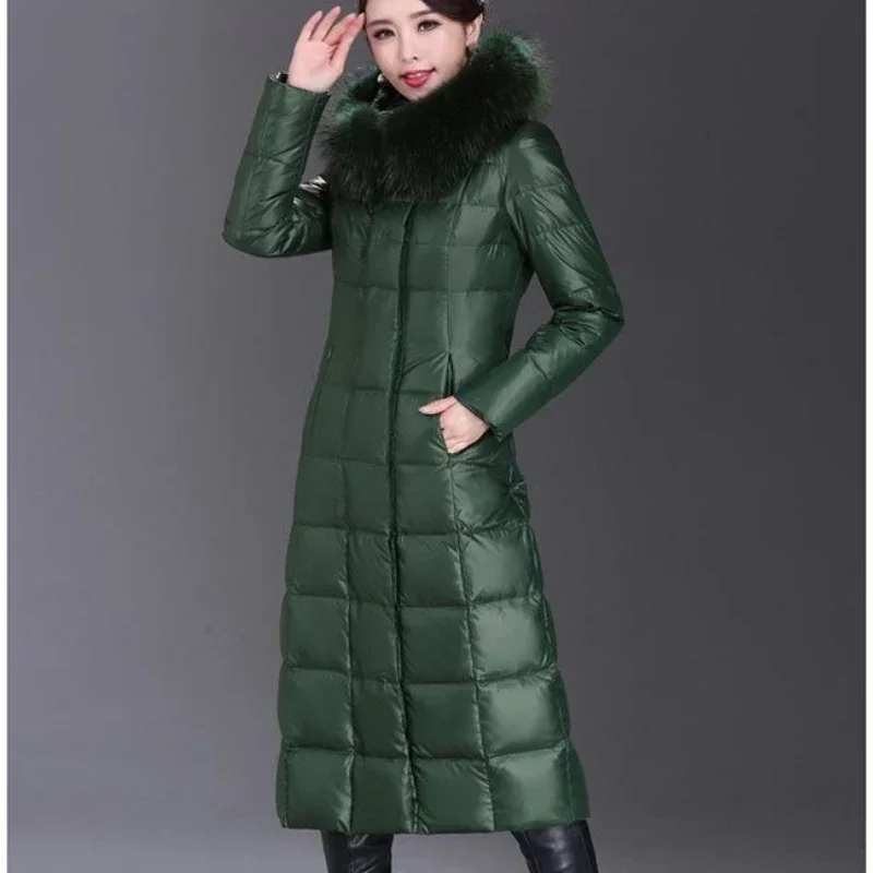 Down Jacket Winter Coats Women X-Long Down Coat Fur Collar Thickened Warm Slim Long Sleeve Zipper Hooded Jacket Luxury Designer