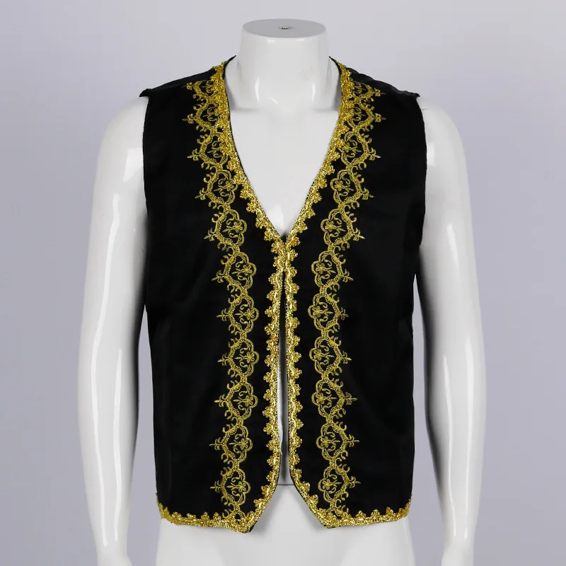 Stylish Gold Embroidery Baroque Vest Men Medieval Cosplay Jacket Vest Victorian Prince Waistcoat Stage Prom Drama Opera Outfit