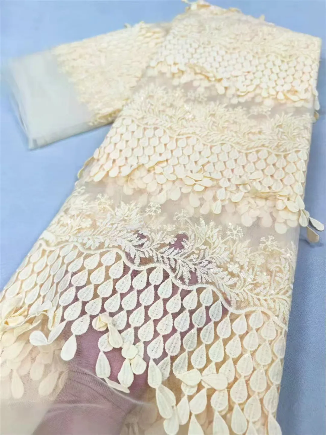 African Nigerian Tulle Sewing Lace Fabric,Guipure Embroidery Dresses,Sequins,High Quality,Latest,Organza 5Yards,LY6392,2026