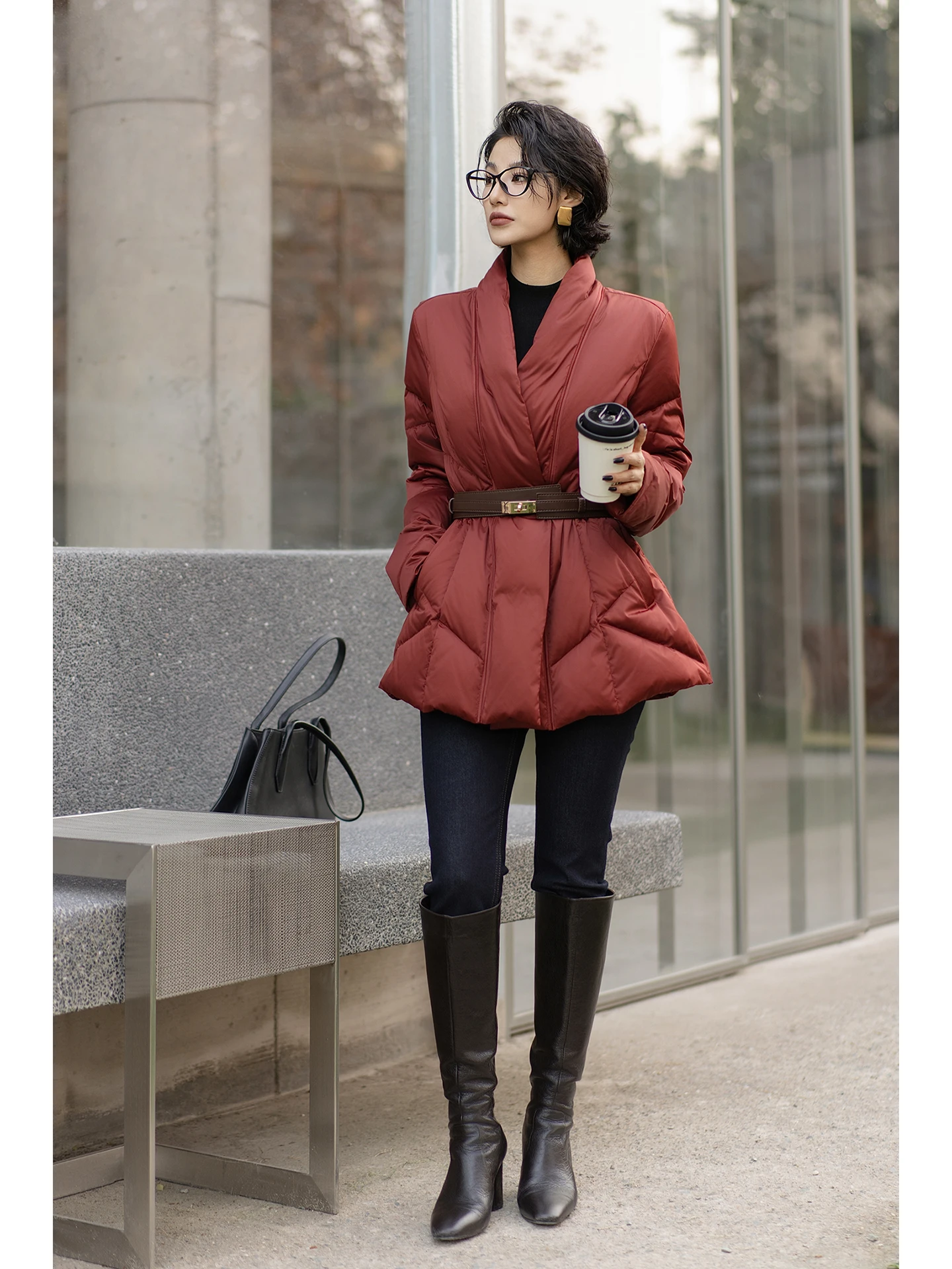 

Warm Goose down Jaet Women's Mid-Length V-Ne Winter Coat Comfortable Lightweight Casual Sle No Hat Design Thiened Fabric