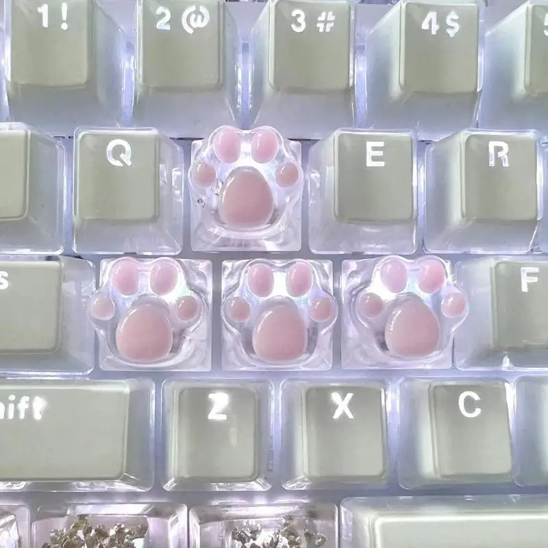 1 Pc Handmade Translucent Pink Blue Cat Claw Resin Keycaps Cross Axis Mechanical Keyboard Keycap Decoration ESC WASD Keycaps