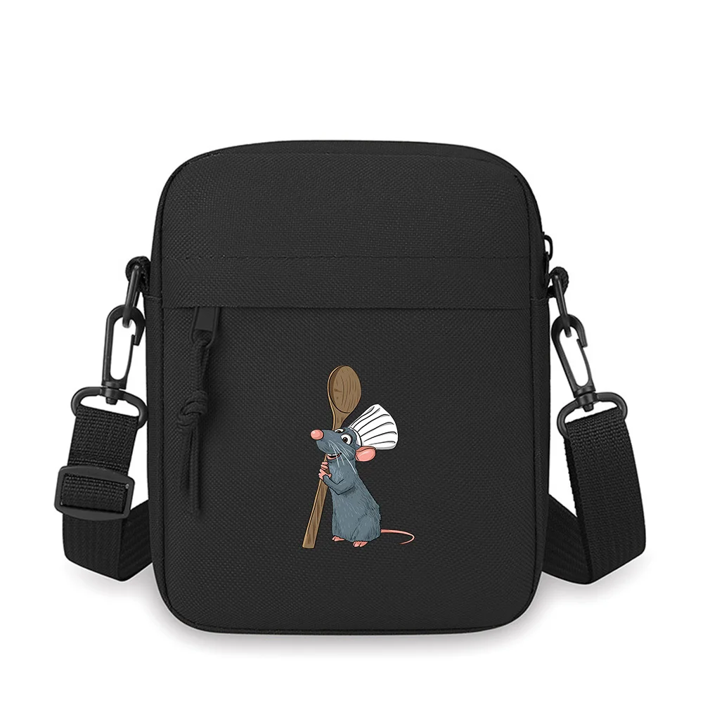 Chef rat holding wooden spoon Men Crossbody Bag Single Shoulder Women Cartoon Anime Film Printing Design Unisex