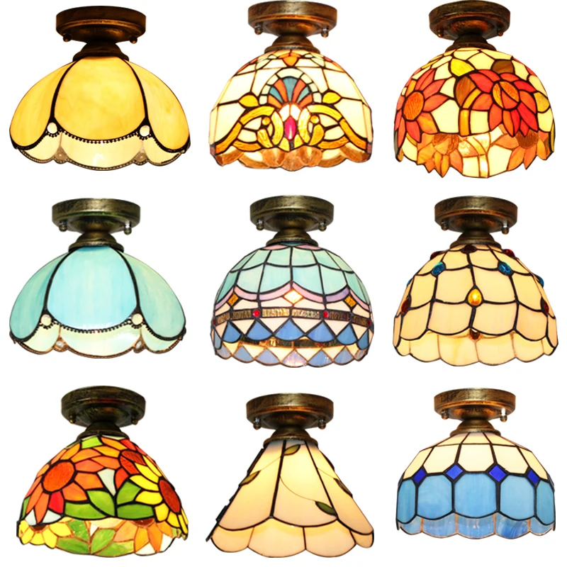 

Tiffany LED Small Ceiling Lamp Restaurant Aisle Balcony Bedroom Study Ceiling Lamp Nordic Modern Front Porch Decoration