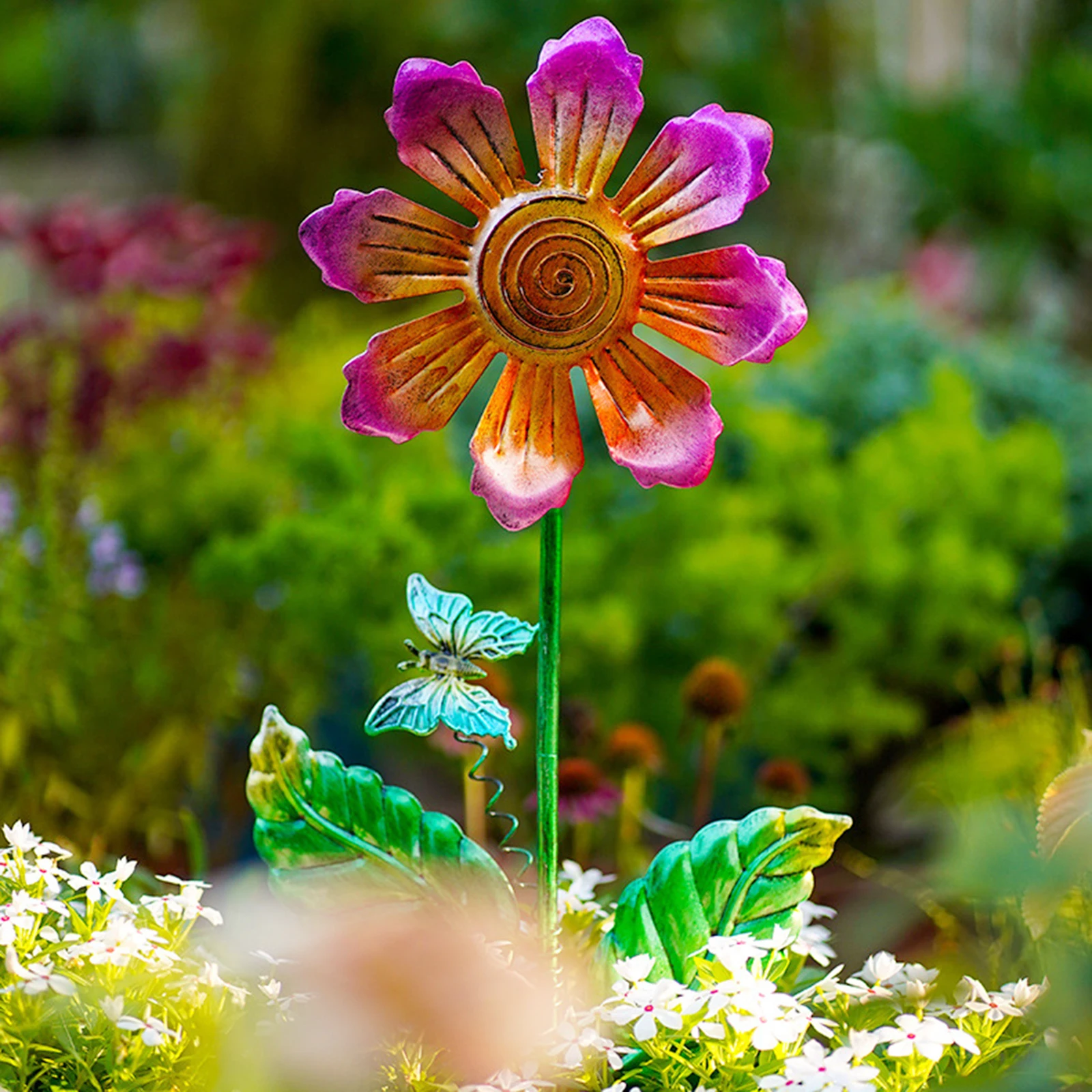 

Sunflower Shaped Metal Windmill Decorative Garden Stake for Outdoor Yard Landscape Scene Rotating Windmill Ornament