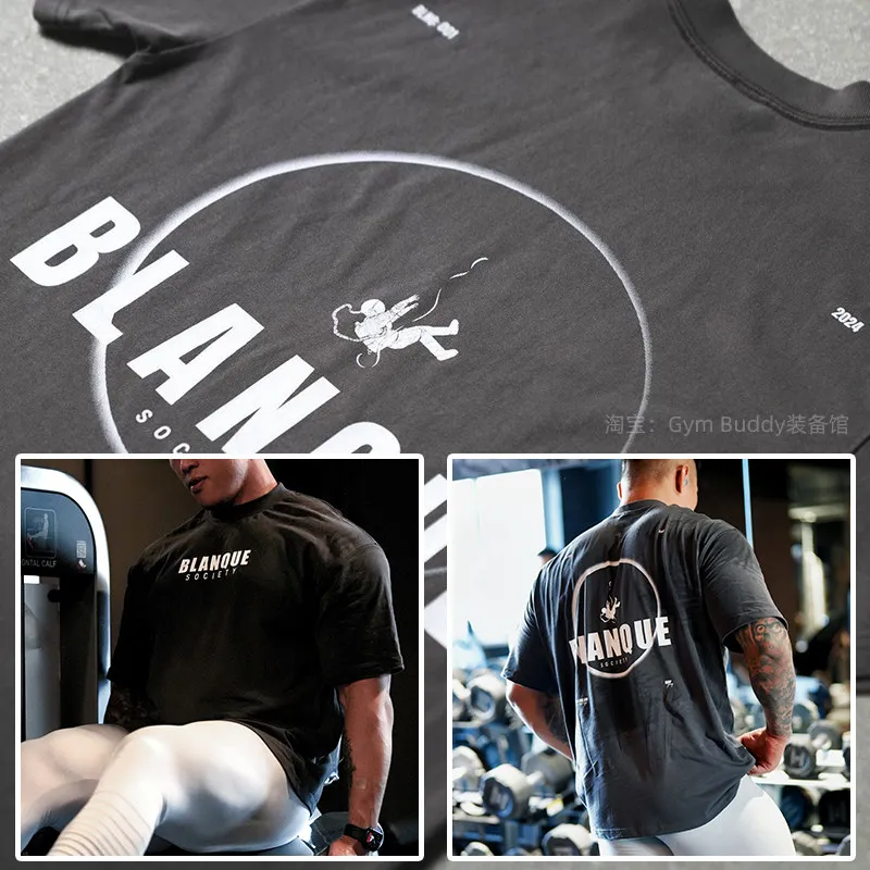 2026 new T-shirt short-sleeved loose-fitting sweat-absorbing sports top large size American pure  half-sleeve fitness apparel