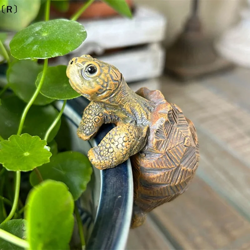 〔R〕Cute Climbing Tortoise Flower Pot Hugger Figurines Resin Hanging Turtle Statue Planter Pot Decorations For Home Garden Fence
