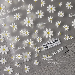 1pcs 5d Nail Art Stickers Summer White Daisy Florals Petals Flowers Adhesive Sliders Nail Decals Decoration Spring Accessories