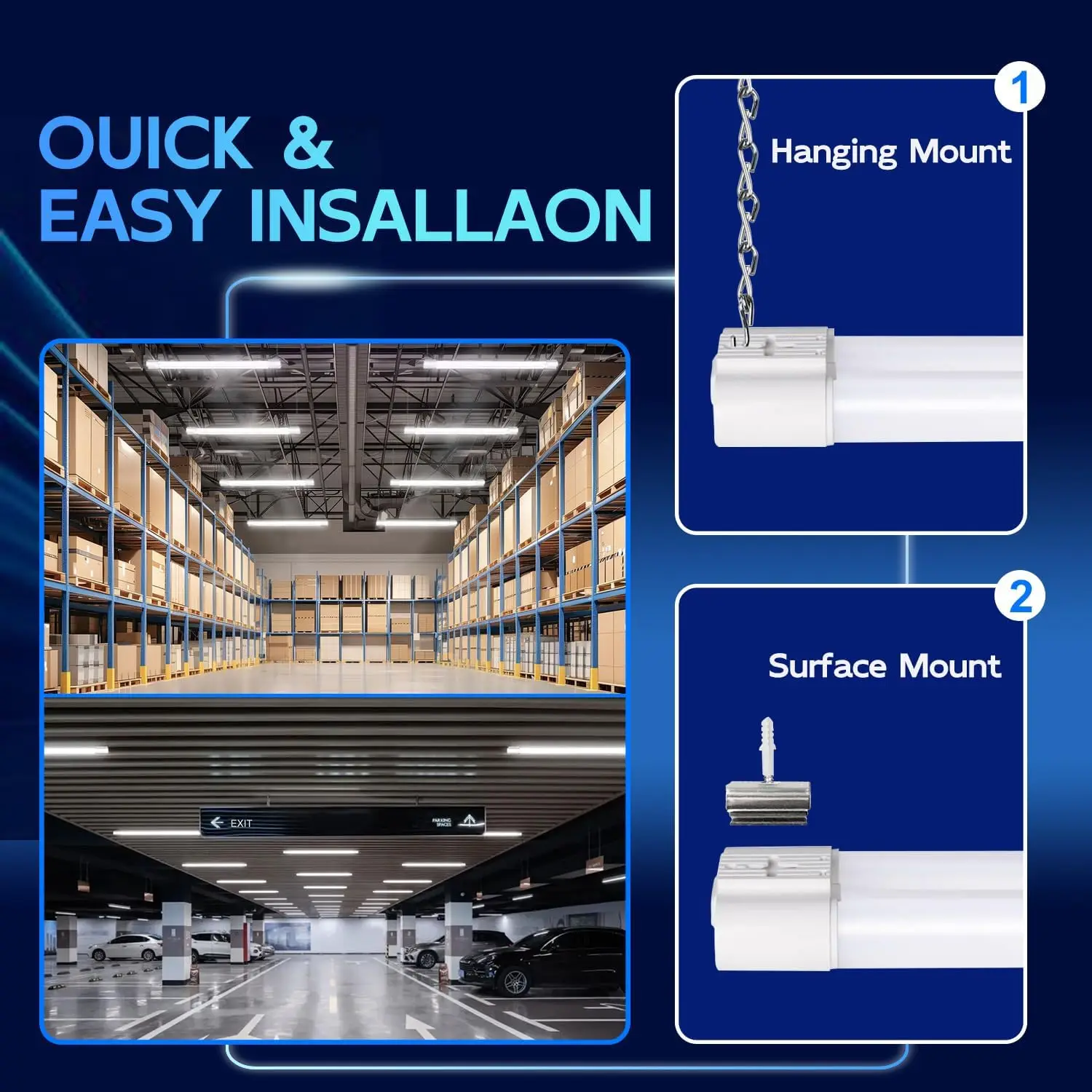 Hykolity Lot de 4 Lampes LED de Magasin Connectables, 4FT 42W [Équivalent 250W], 4400lm, 5000K Lumière du Jour, avec Prise, Luminaire Utilitaire, Ha