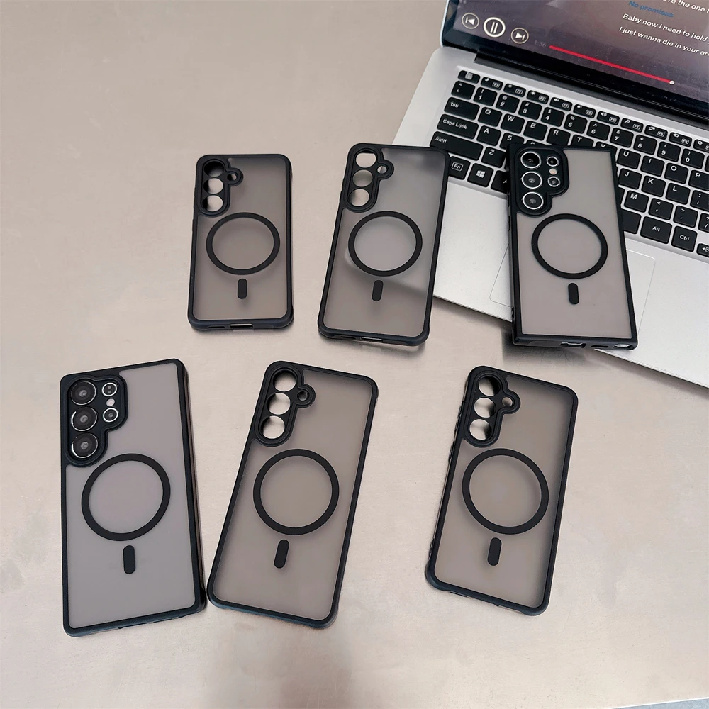 Frosted Magnetic Case For Samsung Galaxy S25 Edge S24 S23 S22 Ultra Plus FE A14 A15 A16 A05 For Magsafe Wireless Charge Cover