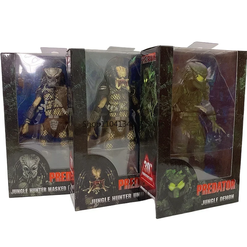 

Aliens vs Predator Jungle Demon Predator Hunter Unmasked Masked Action Figure 30th Anniversary Model Toys Desktop Decoration
