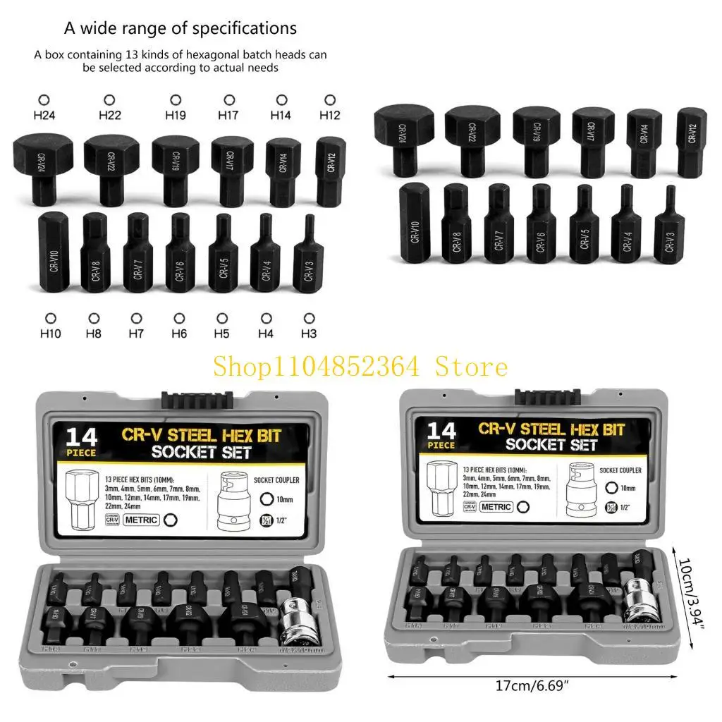 

Hexagonal Bit Socket Set, Complete 14-Piece,with Storage Case Impact Bit Socket Set Drive Hexagon Allen