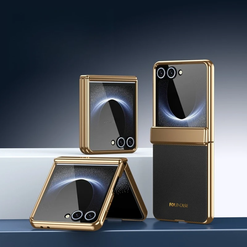 Scharnierschutzgehäuse mit Displayschutzfolie für Samsung Galaxy Z Flip 8 7 6 5 4 3, galvanisierter Rahmen, harte, kratzfeste Abdeckung