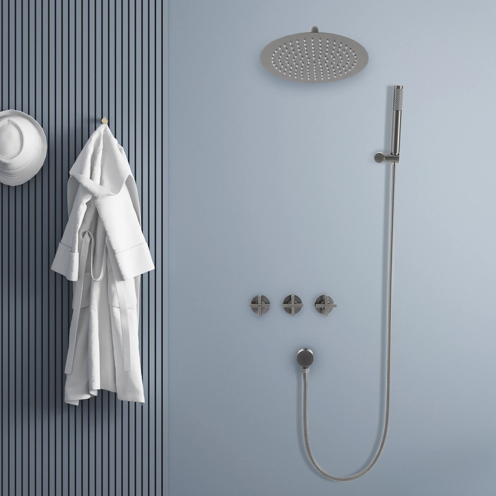 

Настенная душевая система из нержавеющей стали с верхним и ручным душем для дома и отеля