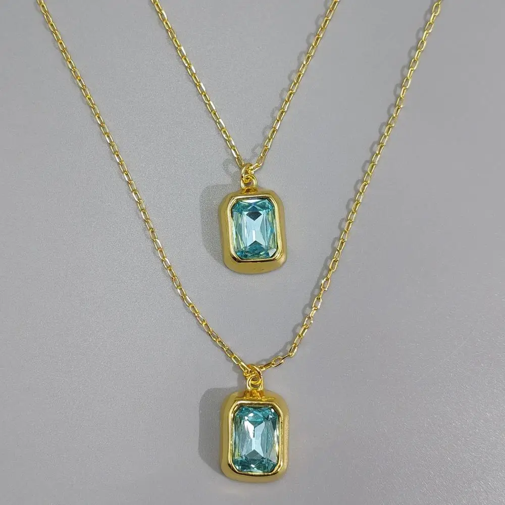 Layered necklaces, butterfly star pendant and rectangular light blue crystal pendant, trendy fashion women's accessories 3